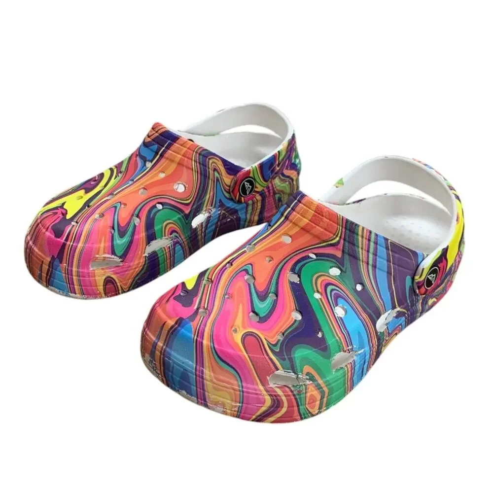 Mallaza Kids SIze 3/4 Rainbow Swirl Slip On Heel Strap Garden Clog Sandal Shoes